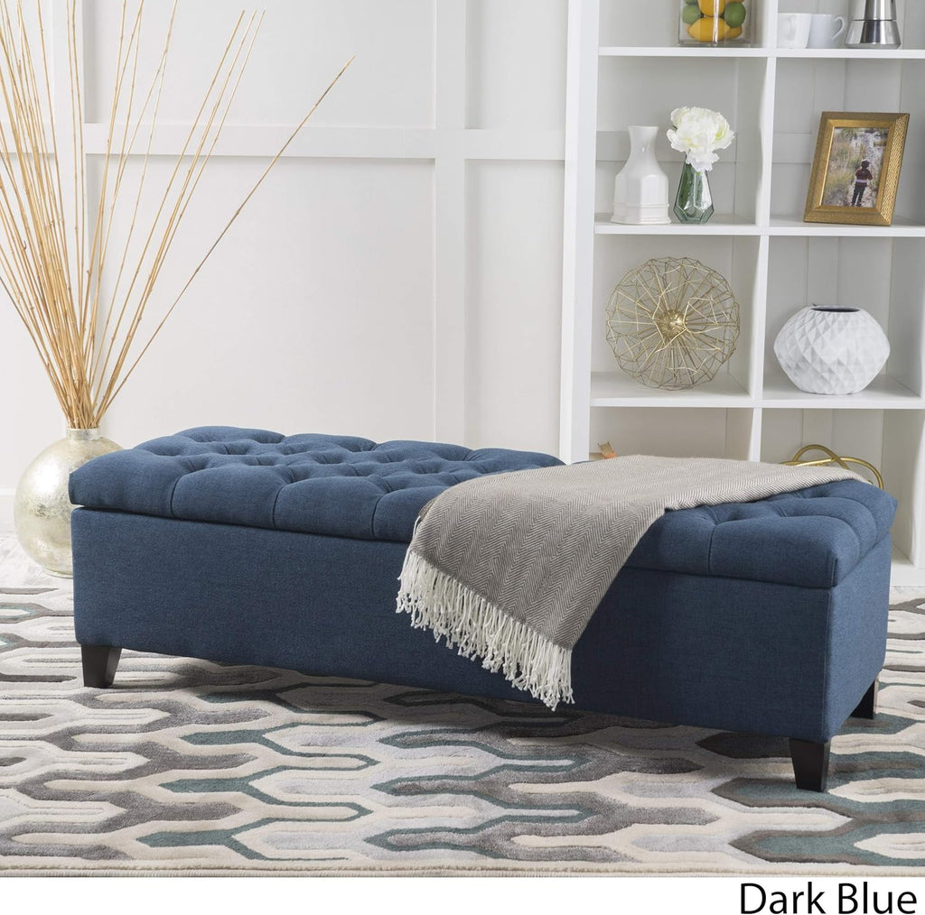 Ottilie Fabric Storage Ottoman, Dark Blue, 17.75"D x 51.5"W x 15.75"H
