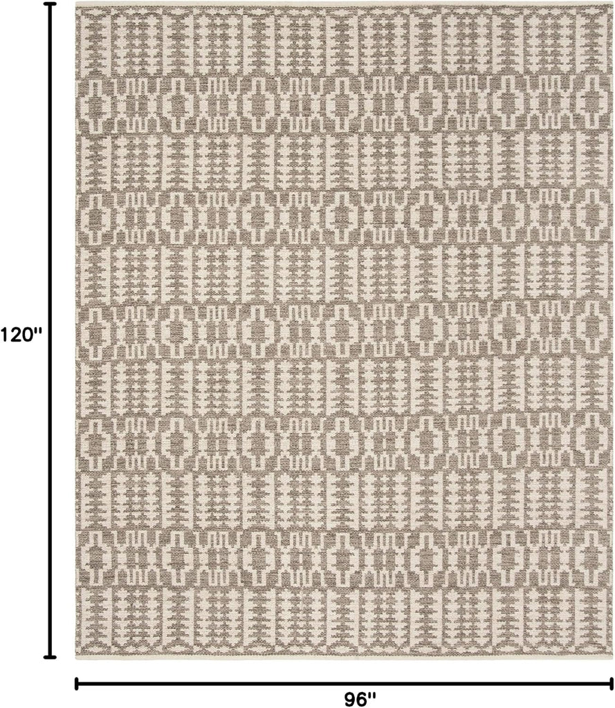 Area Rug - Kilim Collection - Large - Ivory & Grey, Handmade Flat Weave Wool, Ideal, Dining Space (KLM352A)