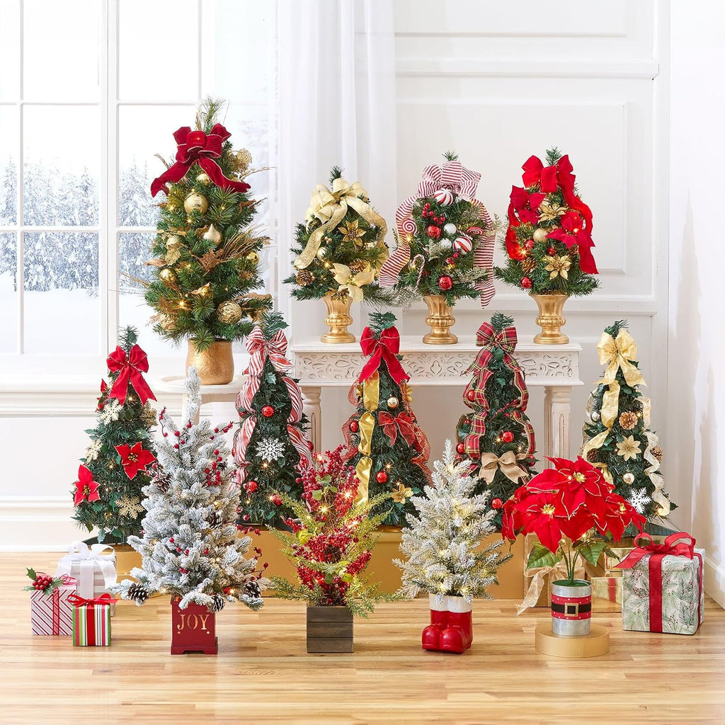 Fully Decorated Pre-Lit 2' Pop-Up Tabletop Christmas Tree - Silver Gold