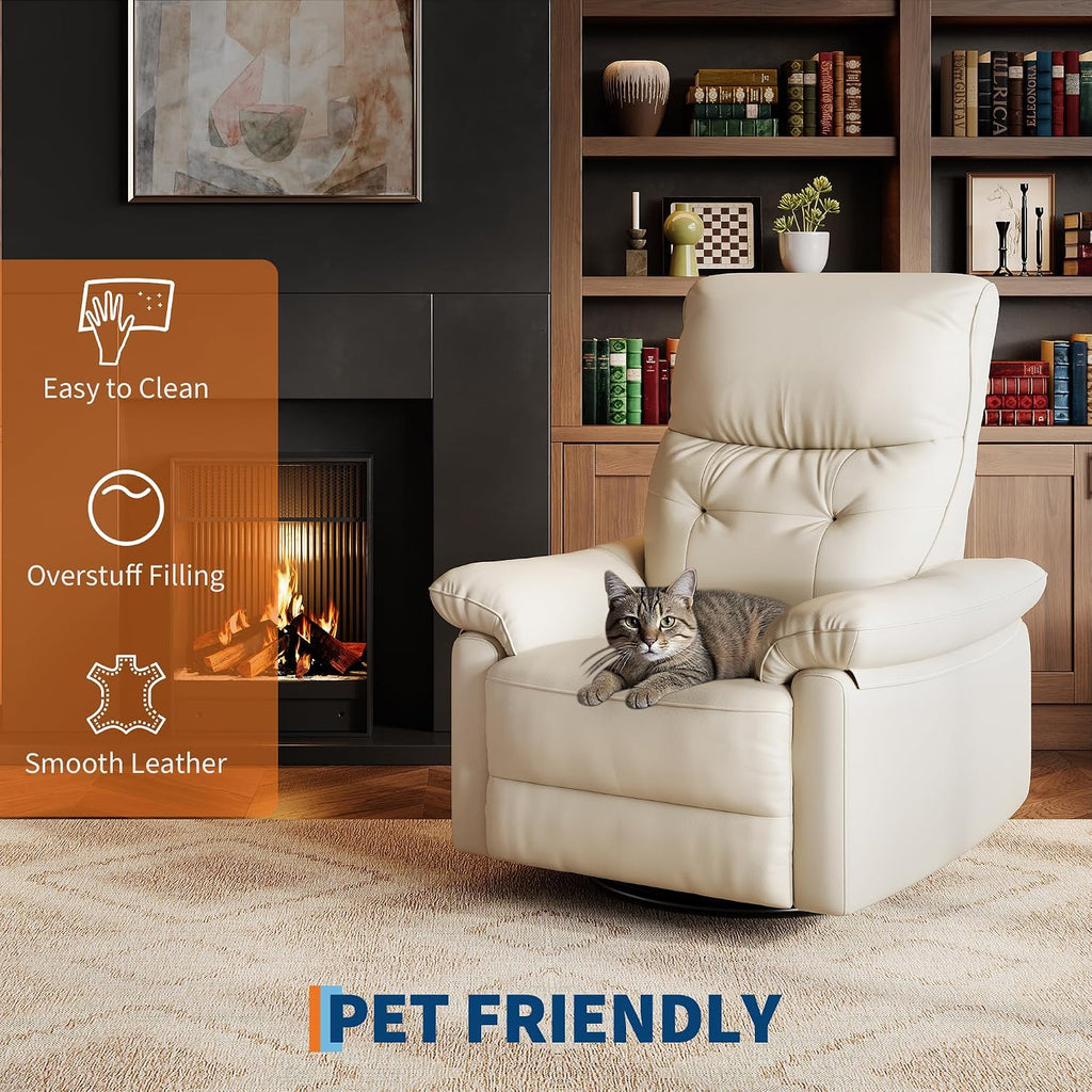 Power Recliner Chair, 270° Swivel Rocking Glider with USB Charging Port, PU Leather Upholstered Fabric and Button