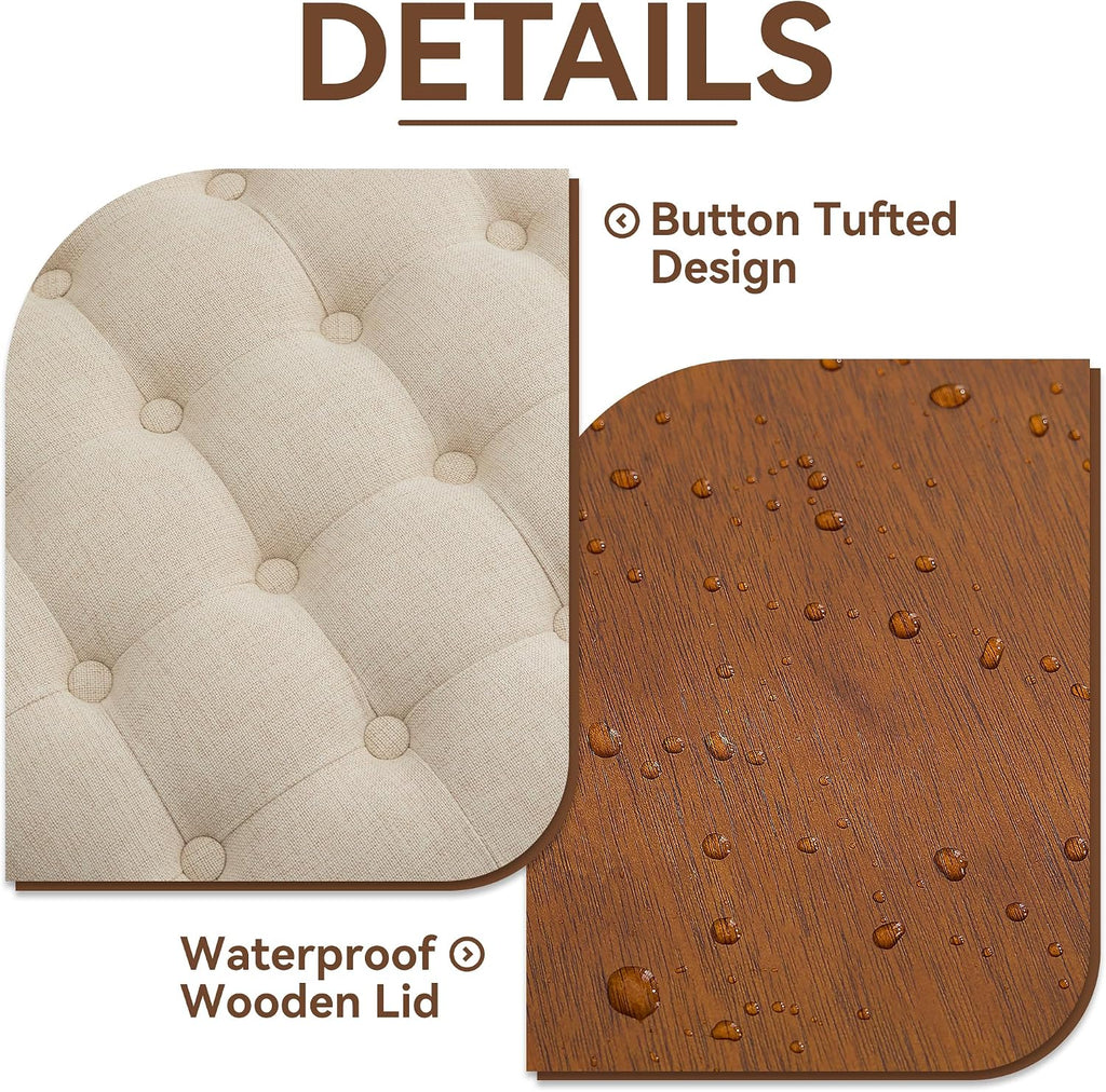 30Inch Round Storage Ottoman with Tray, Modern Tufted Fabric Circle Coffee Table with Storage, Upholstered Ottoman
