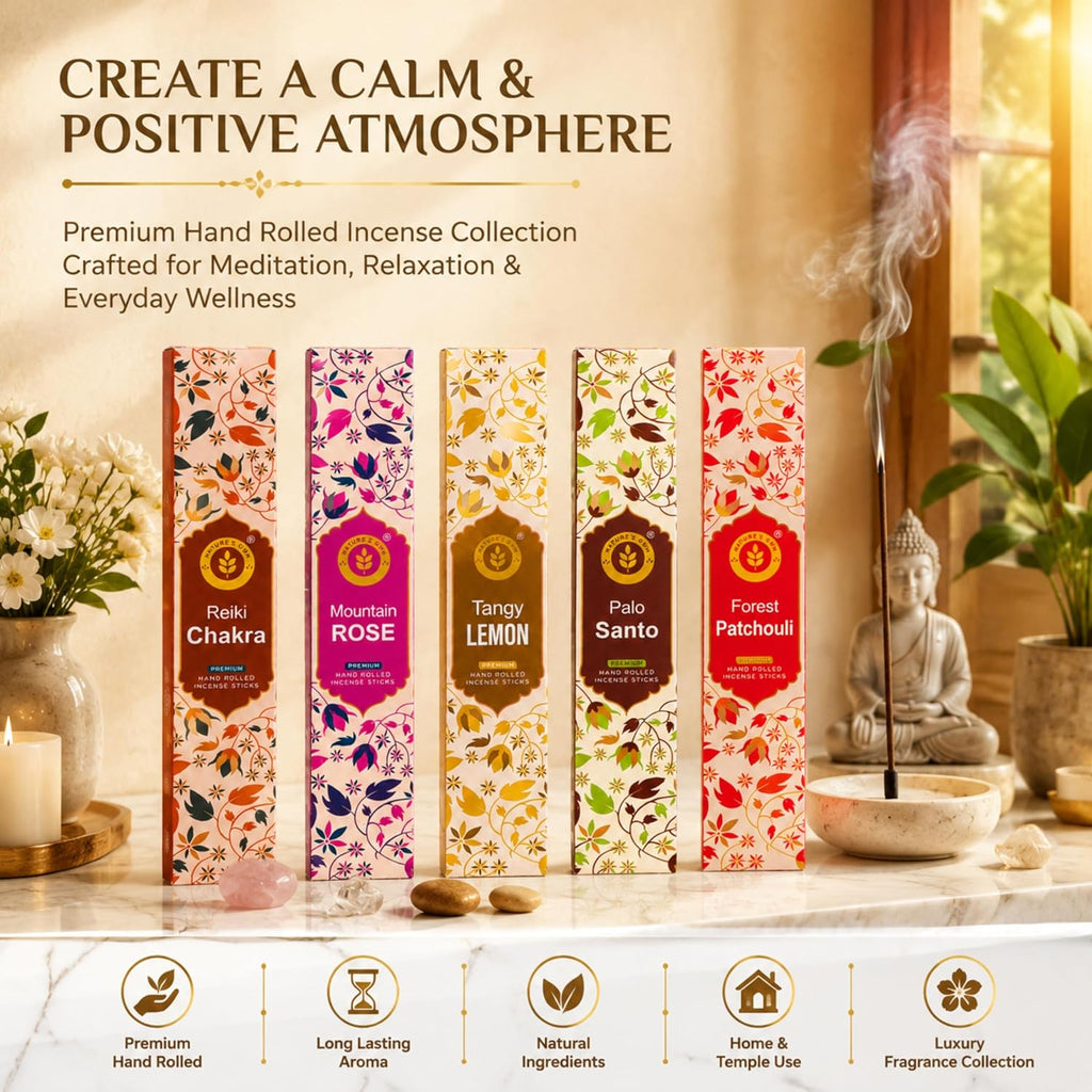 Incense Sticks Gift Pack - 6 Fragrances x 20 Sticks Each, Hand Rolled Insents with Incense Holder - Tangy Lemon - Set of 120
