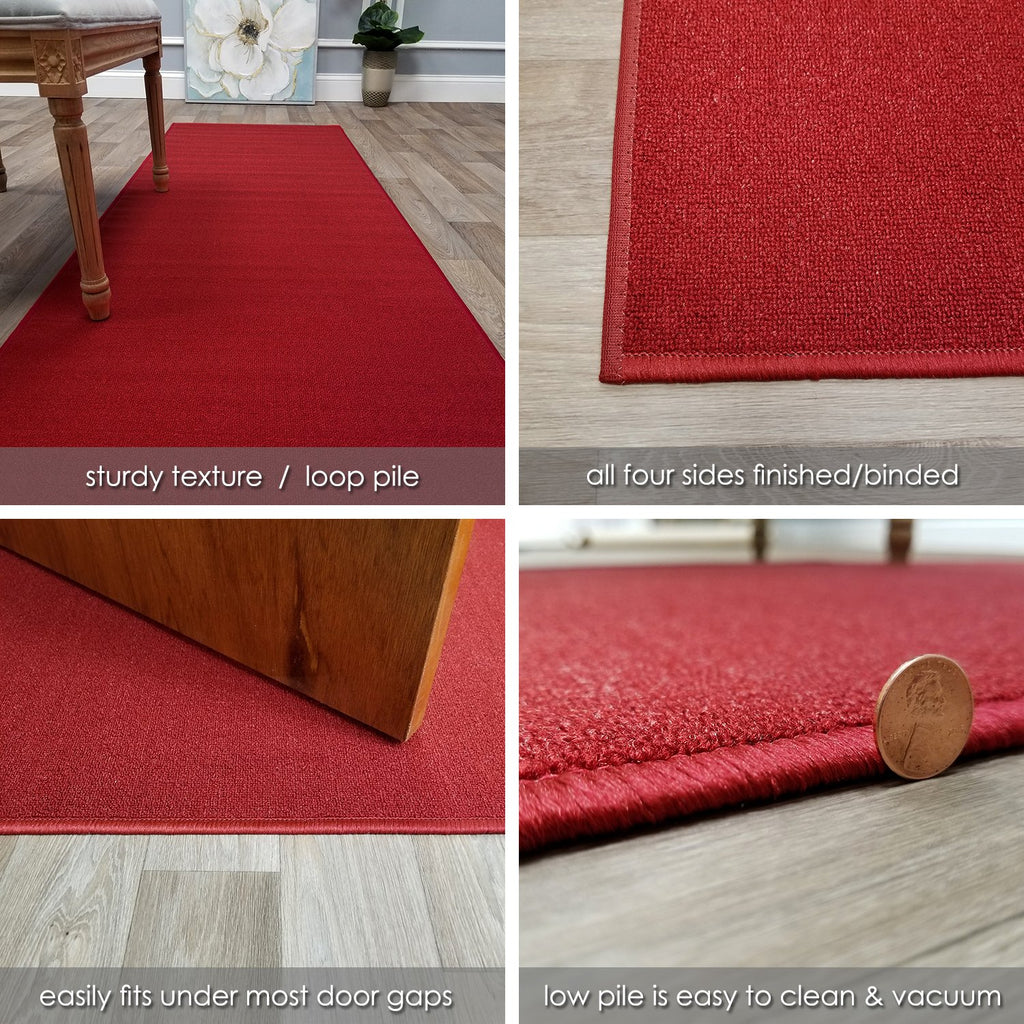 Custom Size RED Solid Plain Rubber Backed Non-Slip Hallway Stair Runner Rug Carpet 31 inch Wide Choose Your Length