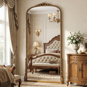 81"x41" Luxury Full Length Mirror, Baroque Carved Floor Body Mirror