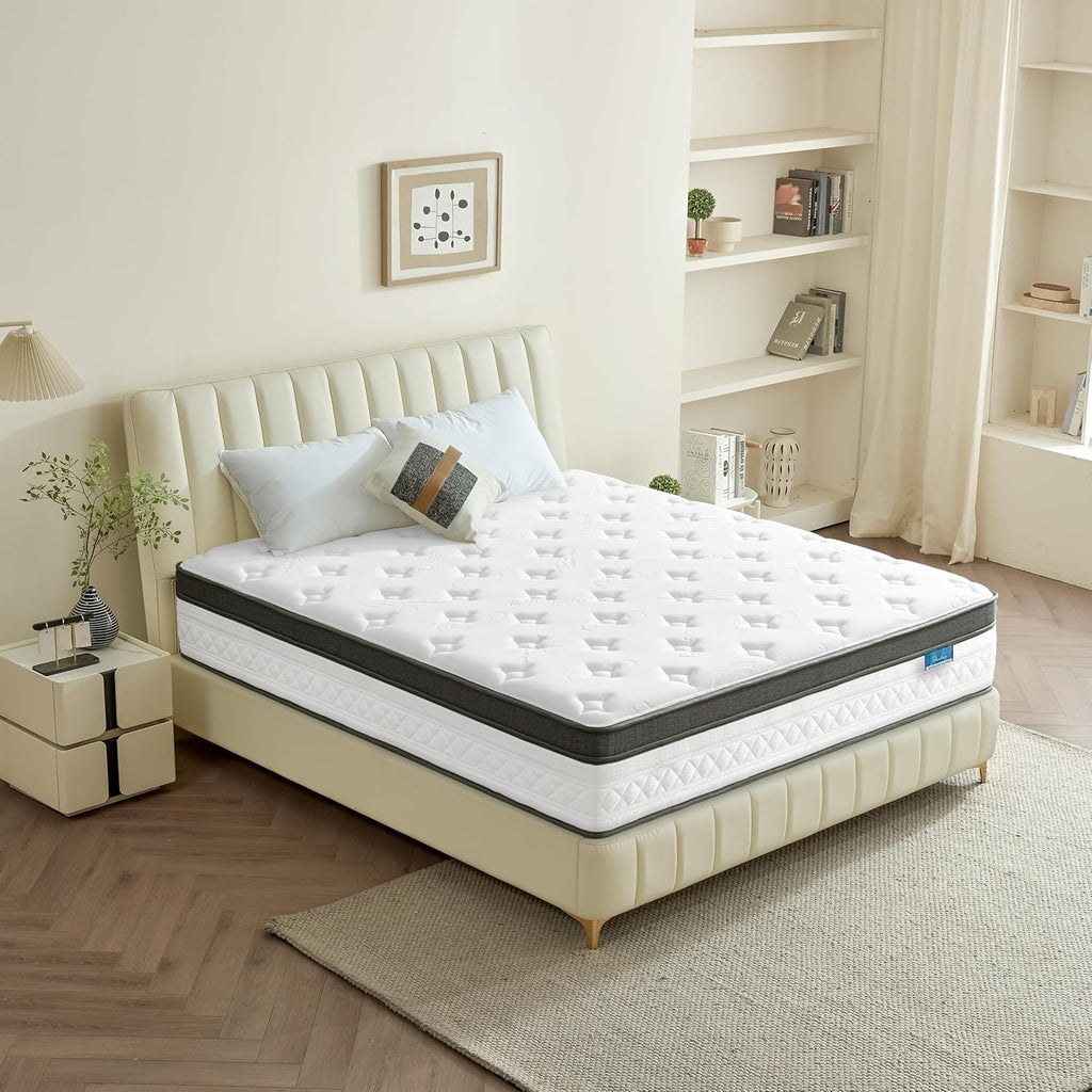 Queen Mattress, 12 Inch Cooling Hybrid Queen Size Mattress in a Box, Medium Firm with Gel Memory Foam & Pocket Coils