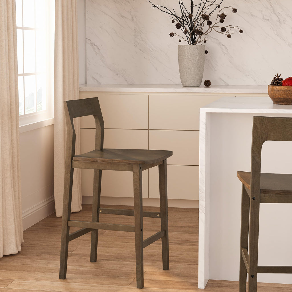 Basics Bar Stools Set of 4, Farmhouse 25" Counter Height Stools with Solid Wood Legs & Back, Mid Century Modern