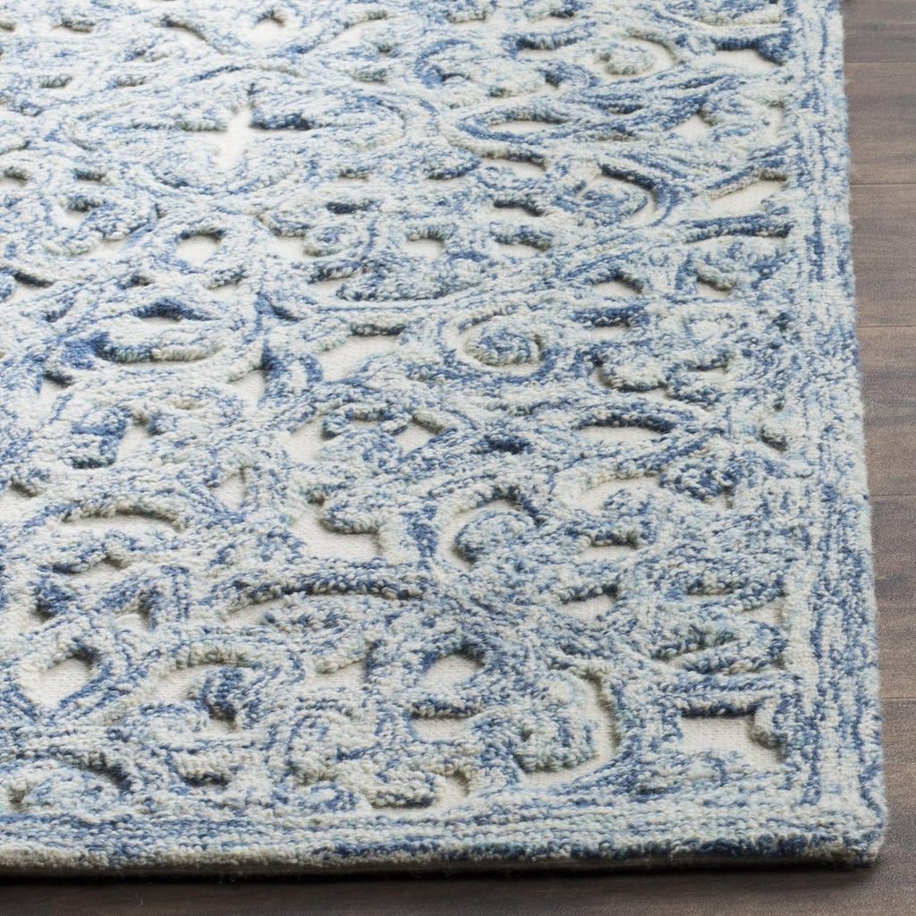 X Area Rug - 9' x 12', Blue & Ivory, Handmade Wool