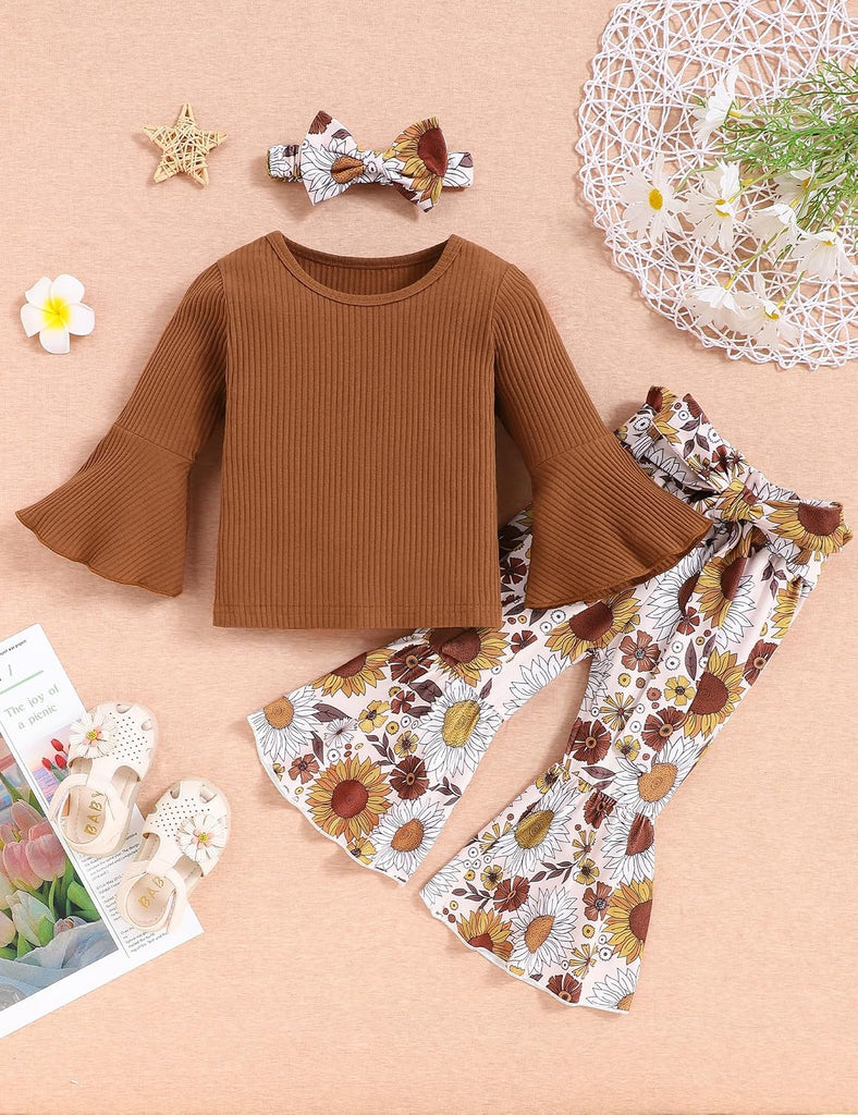 Toddler Girl Clothes Ruffle Flared Top Floral Bell Bottom Pants Baby Girls Fall Winter Outfits