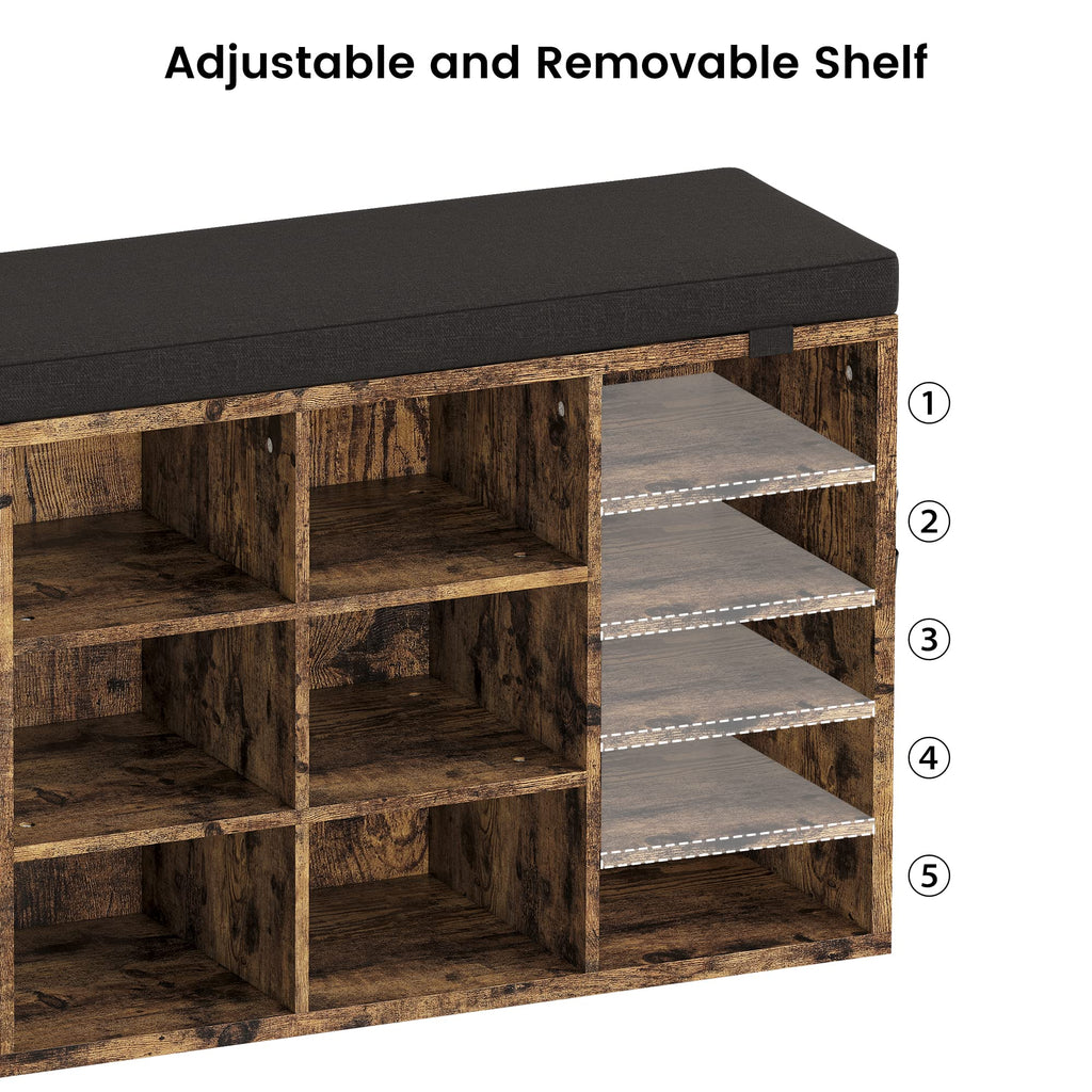 Entryway Shoe Bench for Storage with Foam Pad Seating Cushion, Shoe Rack with Adjustable Shelf Mudroom, Closet and