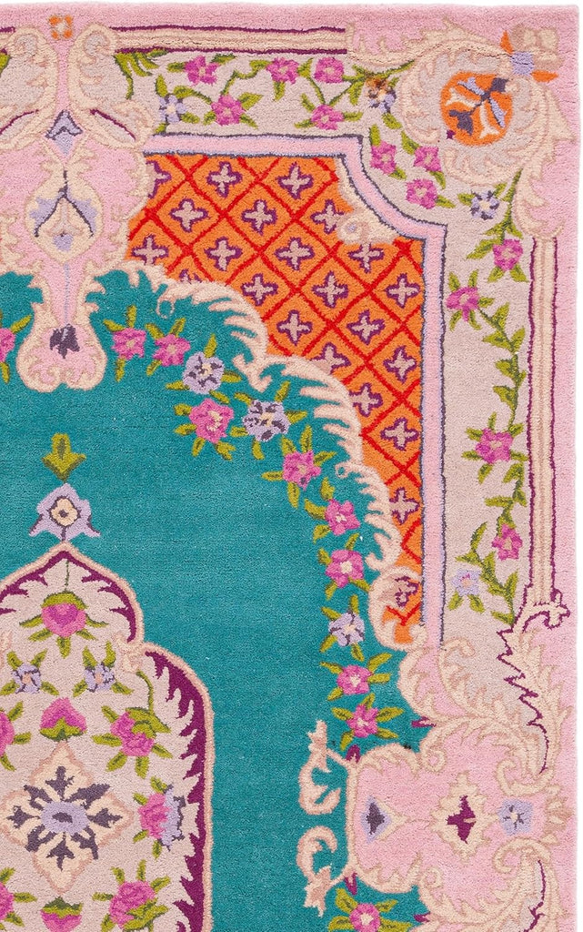 Bellagio Area Rug - 9' x 12', Blue & Pink, Handmade Medallion Wool