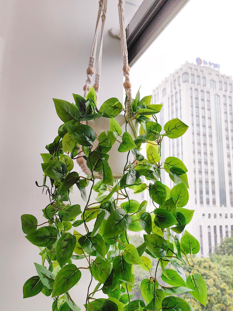 Fake Hanging Plants Artificial Plants Decor Macrame Plant Hanger with Fake Vines Faux Hanging Planter Greenery for