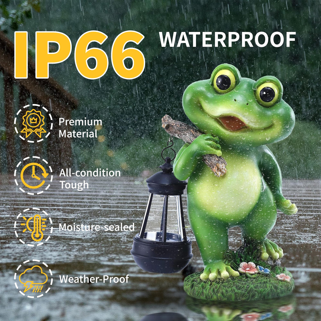 Outdoor Frog Garden Decor: 11'' Yard Decoration with Solar Lantern Funny Frog Statue Gifts for Women Mother's Day