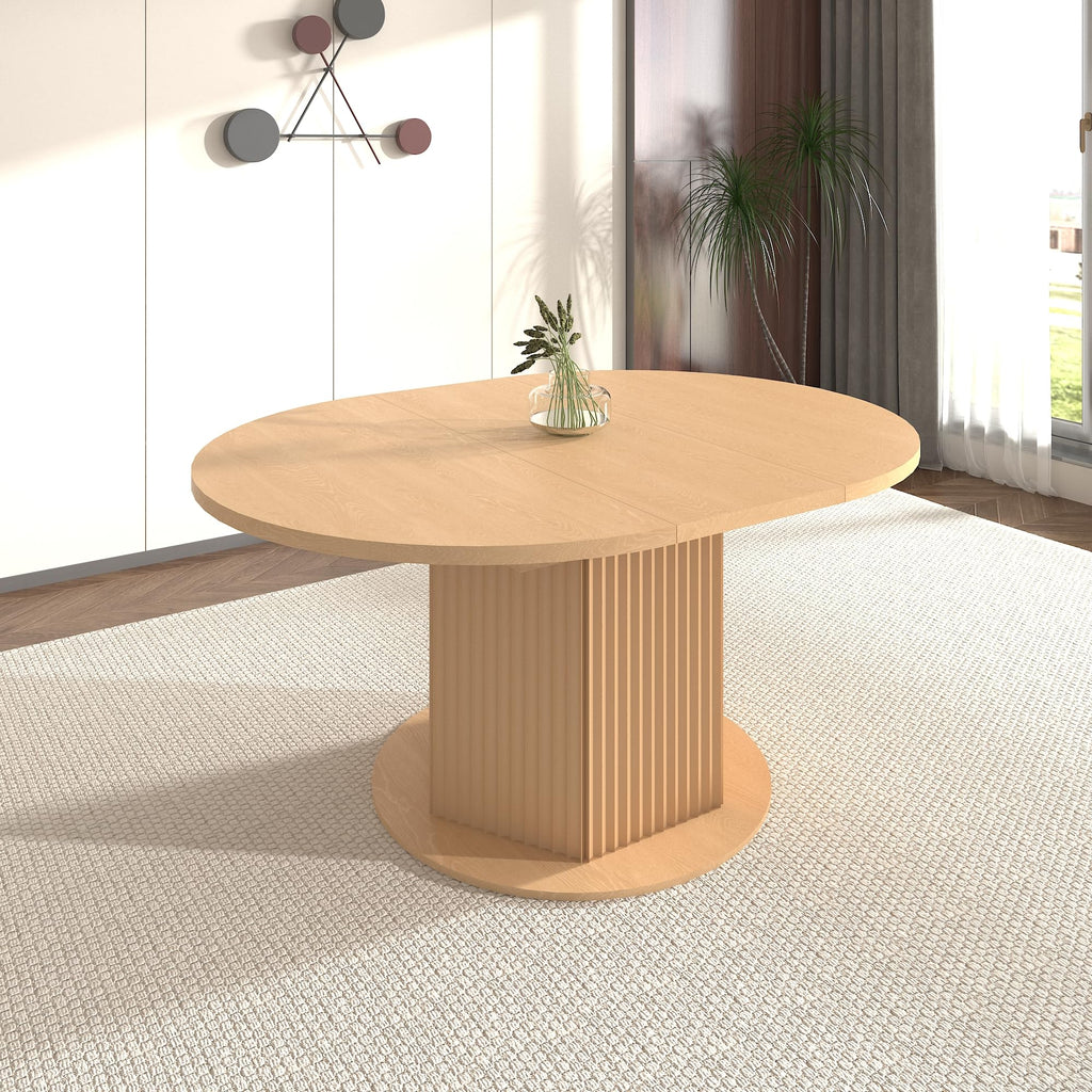 63" Round Extendable Dining Table, Expanding Dining Room Table for 10, Farmhouse Wooden Kitchen Extendable Table Oval
