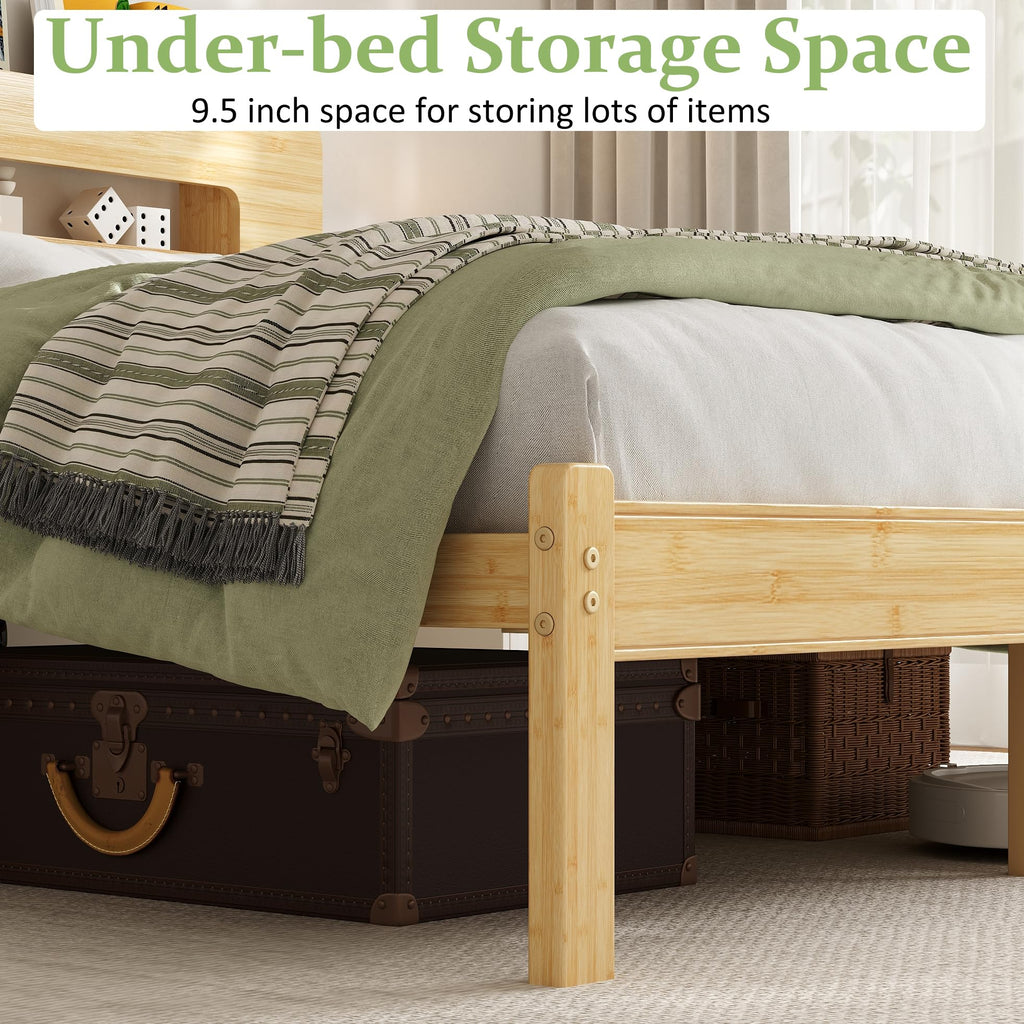 12 Inch Bamboo Platform Bed Frame Twin Size, Sturdy Bed Frame with Bamboo Frame & Iron Slats, Noise-Free Mattress