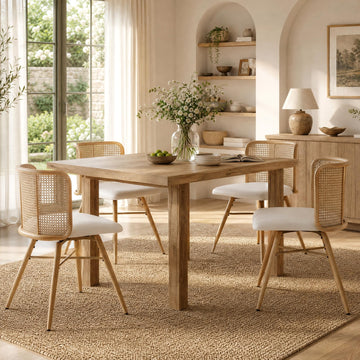 Farmhouse Rattan Dining Chairs Set of 4 (Cream White)
