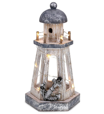 Silver Sea Nautical Outdoor Lantern Lighthouse with LED Lights