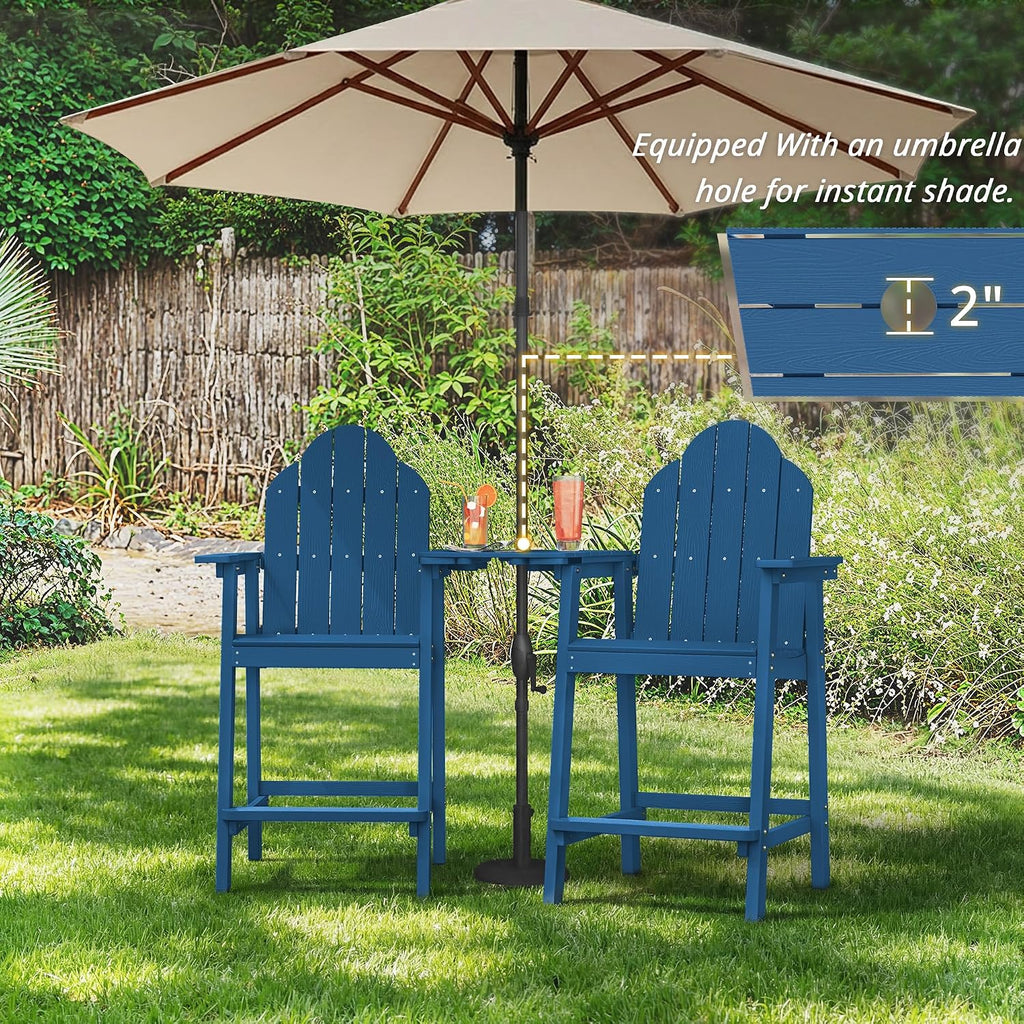 Tall Adirondack Chair Set of 2, HDPS Bar Height Chairs, Navy Blue | All-weather-resistant, reinforced aluminum legs