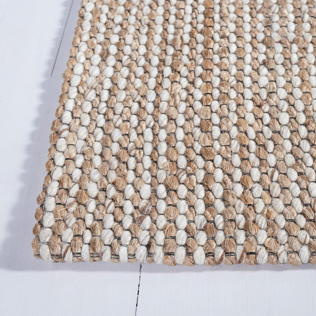 Natural Fiber Collection Area Rug - 8' Square, Natural & Beige, Handmade Farmhouse Jute & Wool, Ideal for High