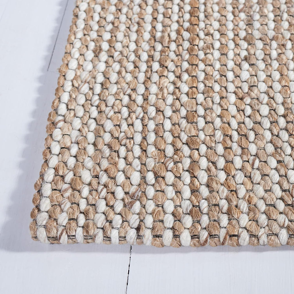 Natural Fiber Collection Area Rug - 4' Square, Natural & Beige, Handmade Farmhouse Jute & Wool, Ideal for High