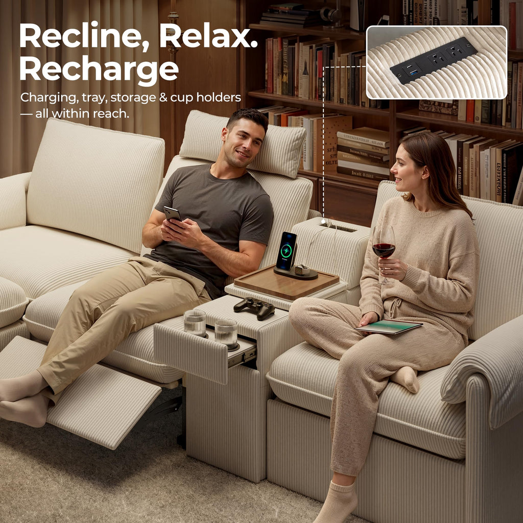 181" 4-Seat Modular Power Reclining Sectional Couch, Beige