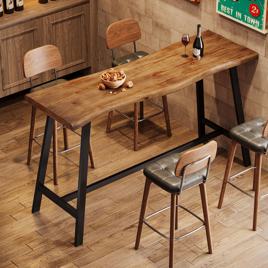 55" Solid Wood Bar Table, Rustic Brown
