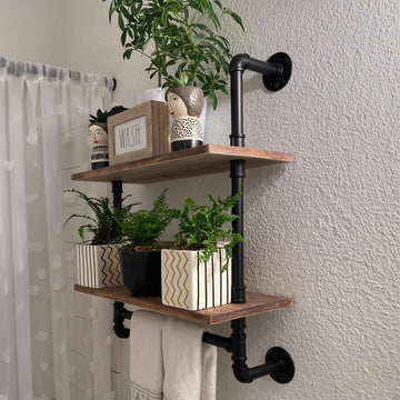 Industrial Pipe Shelving Bathroom Pipe Shelves with Towel Bar Over Toilet