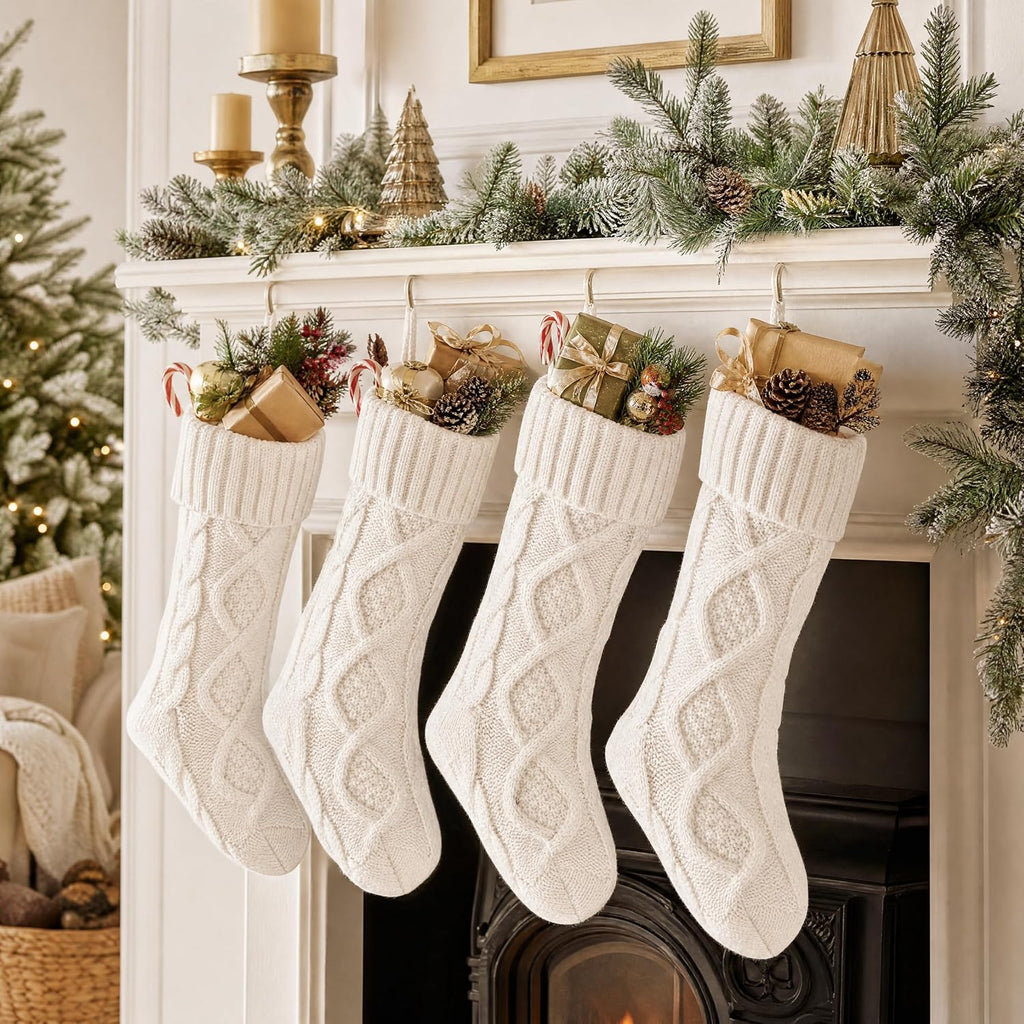 Christmas Stockings 6 Pack, 18 Inch Large Cable Knit Xmas Decor - Set of 6