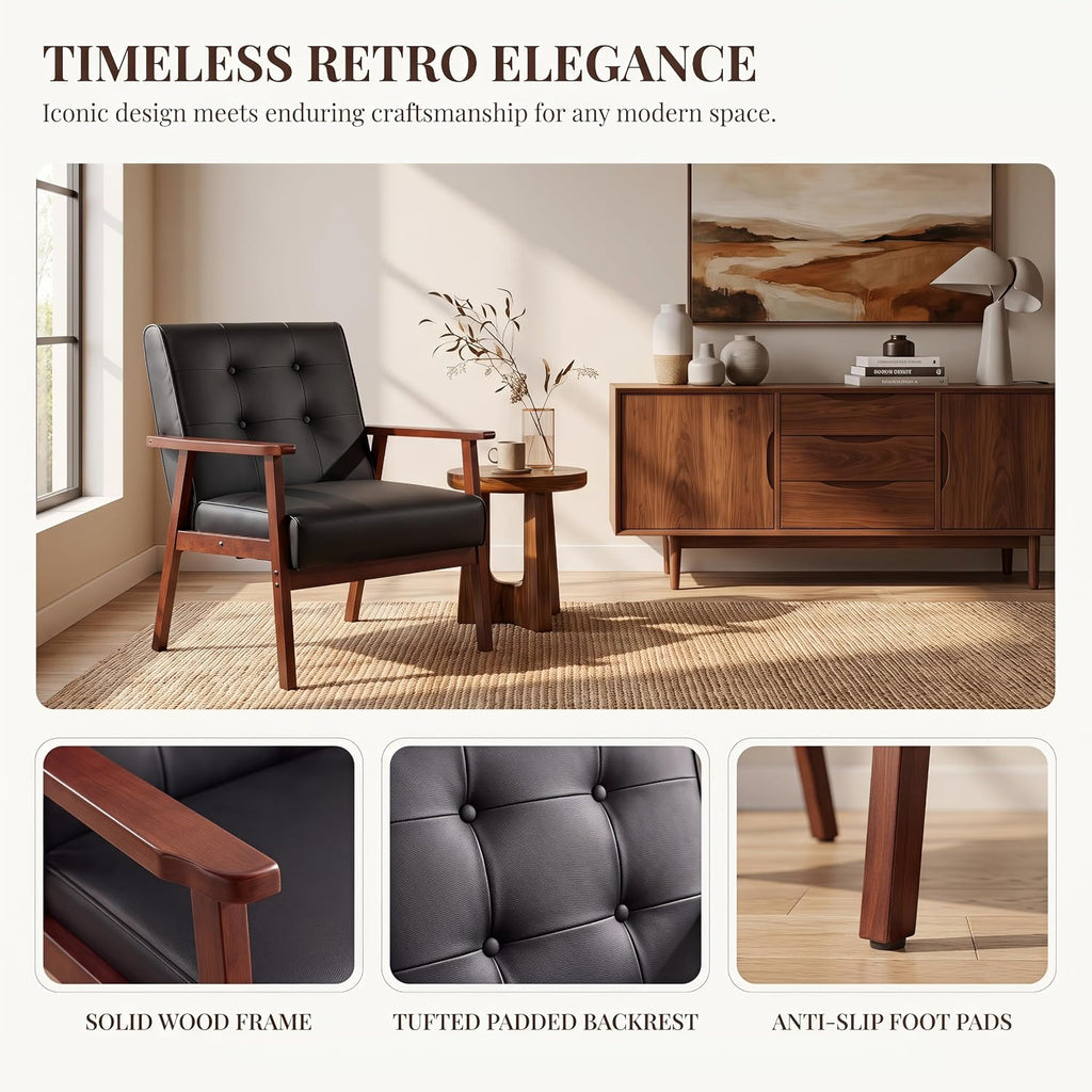Retro Leather Accent Chairs, Arm Lounge Chairs - Set of 2