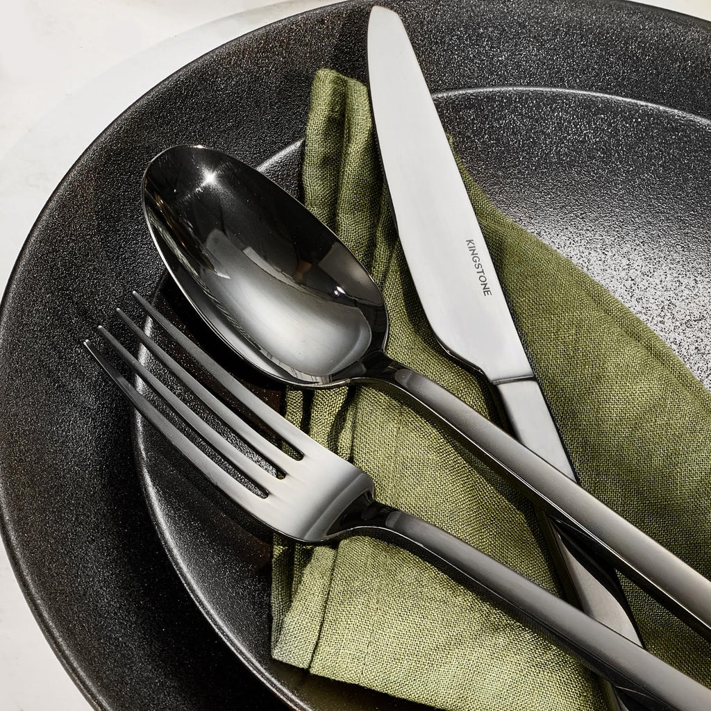 Black Silverware Set for 12, 60 Piece Flatware Set, Stainless Steel