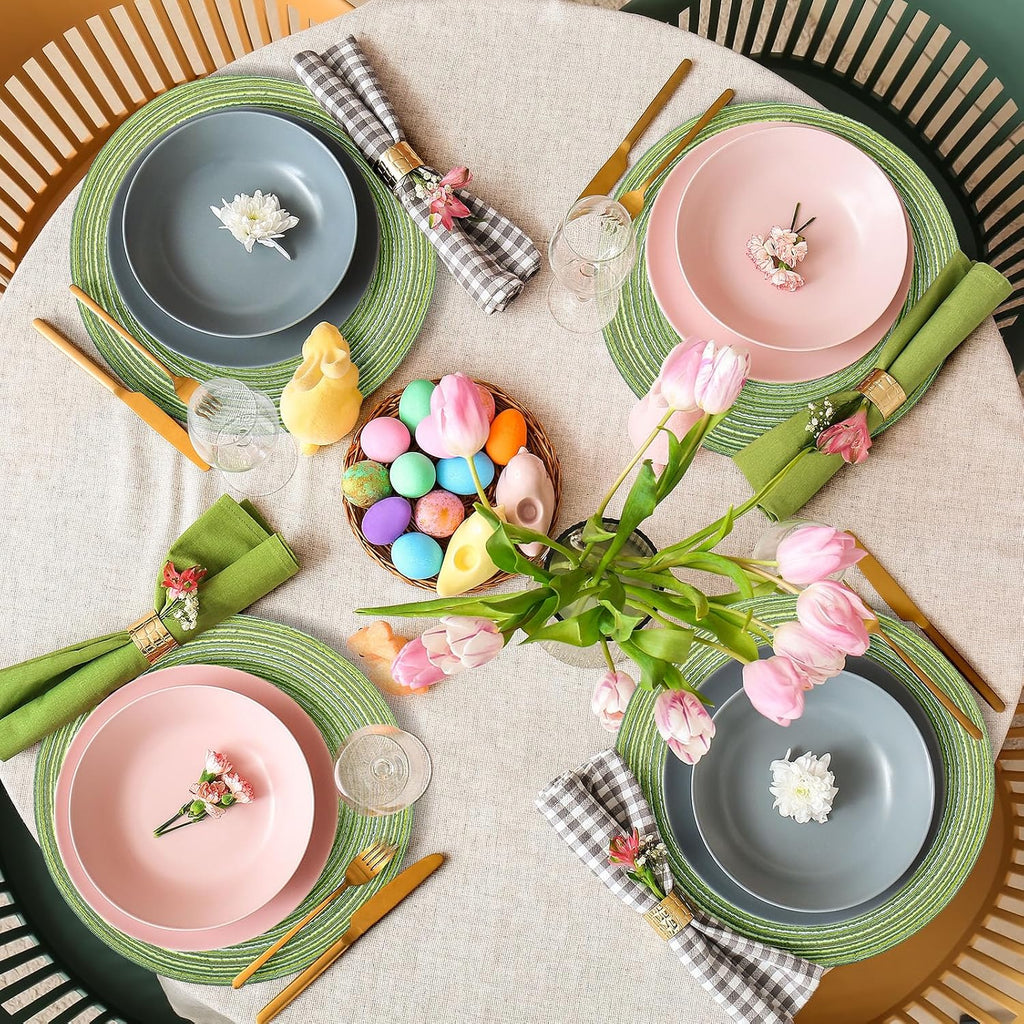 Round Placemats 14.2 Inch Woven Braided Placemats Washable Reversible Circle Polyester Table Mats for Dinner - Set of 12