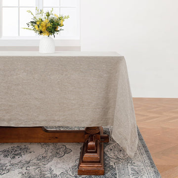Linen World Linen Tablecloth,100% French Linen Natural Tablecloth 90" x 60" Inch,Washable Rectangula