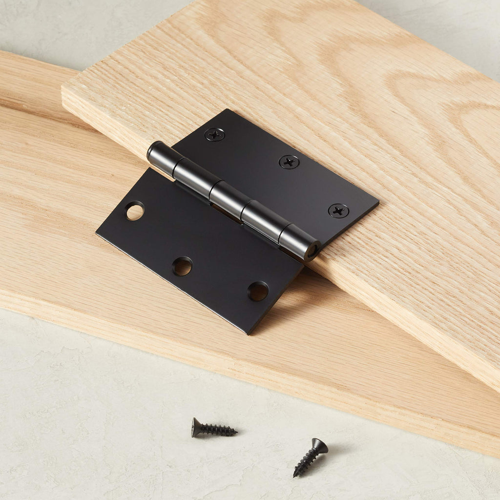 Interior Door Hinges, Square, 3.5 x 3.5 Inch, Matte Black, Pack of 12