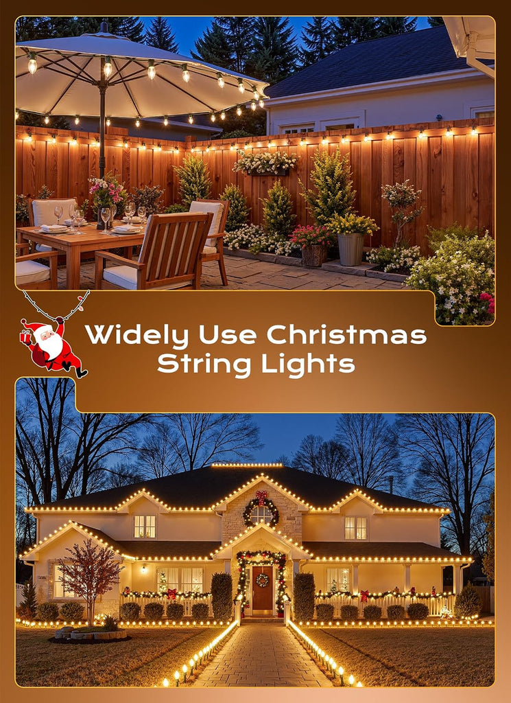 C9 Christmas Lights Outdoor, 100 FT 100 LED Vintage Warm White C9 String Lights Connectable for Christmas Tree