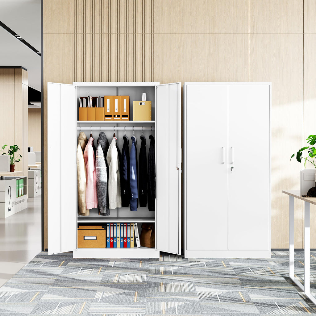 Metal Wardrobe Cabinets with Lock, Clothing Locker 72" X 36" X 18" Storage Cabinets Room, Fire Department, School