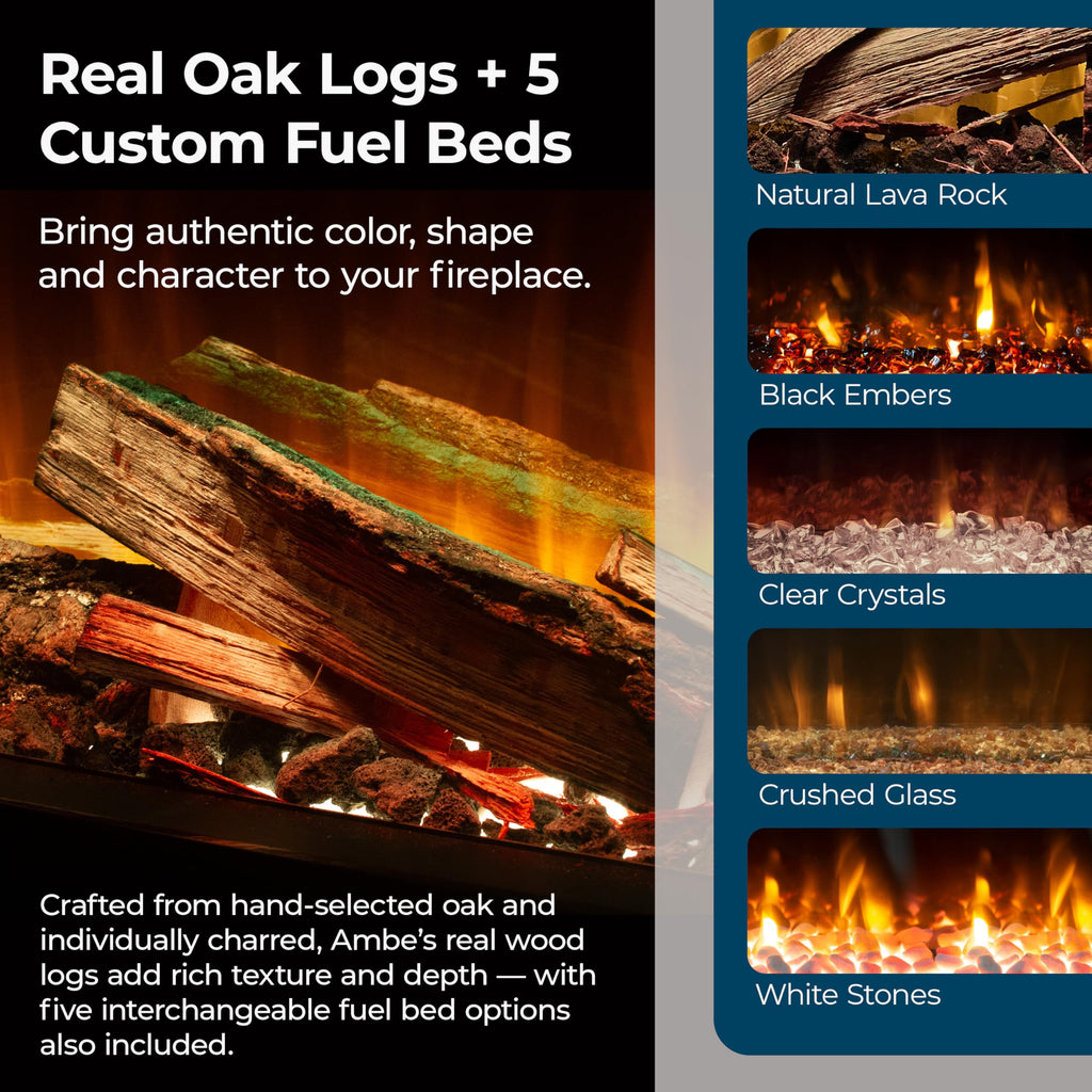 Linear 50" Electric Fireplace, Realistic Flames, Hidden Vents - Oak