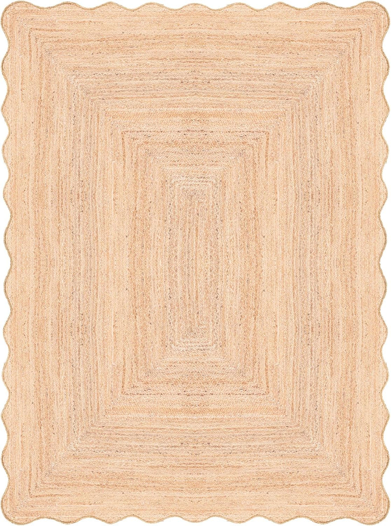 Scalloped Jute Rug, Handwoven Natural Fiber Small entryway Rug Farmhouse Area Rug for Living Room, B