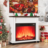 Farmhouse Electric Fireplace TV Stand with Mantel, White Entertainment Center with 23 Inch Fireplace Heater and Rolling Base for Living Room or Bedroom