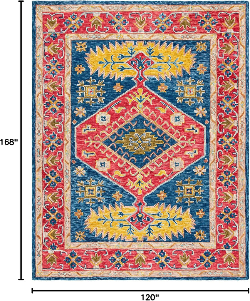 Aspen Area Rug - 10' x 14', Red & Blue, Handmade Boho Wool
