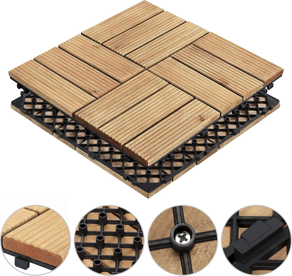 Patio Tiles Wooden Interlocking Deck Tiles 27PCS Garden Floor 12"x12"Indoor Outdoor Composite Decking for Porch