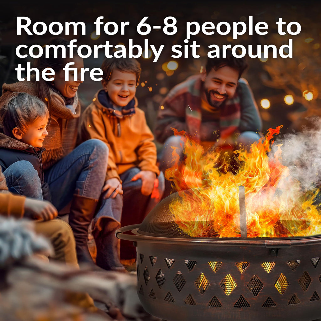 Crossweave 36" Large Outdoor Fire Pit, Wood Burning, Round