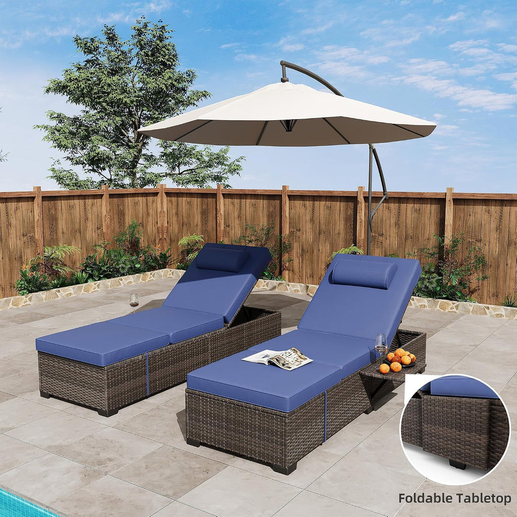 Outdoor Chaise Lounge Chairs,Wicker Patio Lounge Chairs Set of 2, Outdoor Patio Furniture Set, Rattan Reclining Beach
