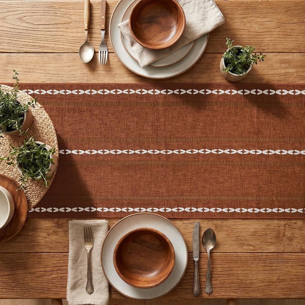 Caramel Rustic Cotton Linen Table Runner 13x108 Inch