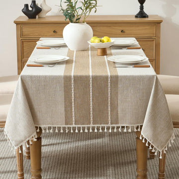 Tablecloth Rectangle Linen Style Fabric, 55" x 75" Coffee Lines