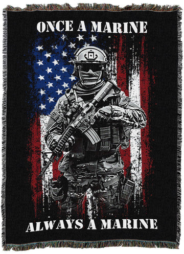 Once a Marine Always a Marine Blanket - Gift Military Tapestry Throw Woven from Cotton - Made in The USA (72x54)