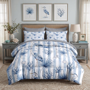 Comforter Set with Sheets, 5 Pieces Coastal Blue Bedding
