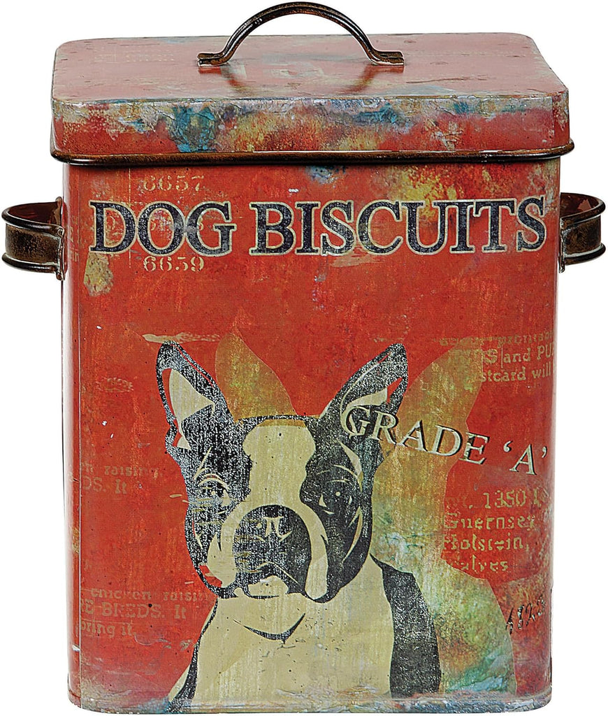 Vintage Tin Dog Biscuit Container with Boston Terrier