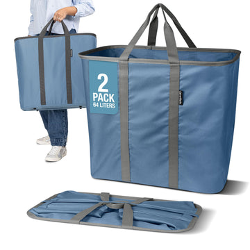 Collapsible Laundry Baskets, 64L Caddy 2 Pack, Denim Gray