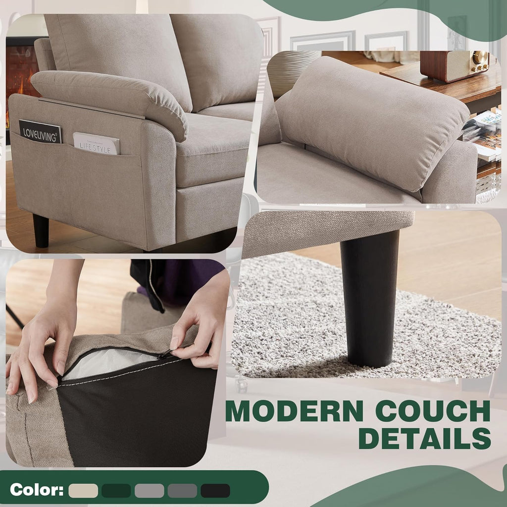 80" Convertible Sectional Sofa, Small L Shaped 3 Seat Couch with Reversible Storage Chaise