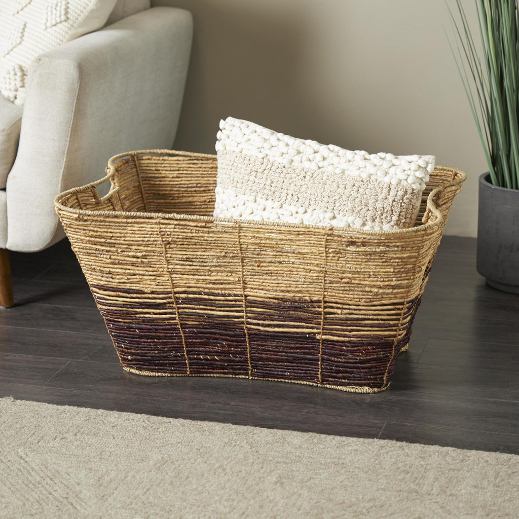 Seagrass Handmade Decorative and Functional Storage Basket Oversized Color Block Basket Organizer with Slot Handles