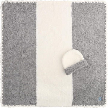 Baby Blankets - Center Stripe Soft ChenillaTM with Matching Cap, Stone/Crème